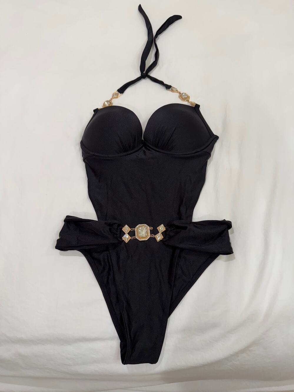 Beach Bunny One-Piece Swimsuit Women's LG Black Gold, Embellished
